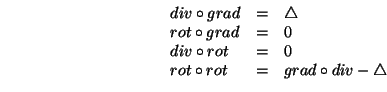 $\displaystyle \laplac{f}=\derivxx{f}{x}+\derivxx{f}{y}+\derivxx{f}{z}.
$