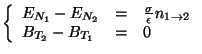 $\displaystyle \left\{ \begin{array}{lll} E_{N_1}-E_{N_2}&=&\frac{\sigma}{\epsilon}n_{1\to 2}\\ B_{T_2}-B_{T_1}&=& 0\\ \end{array} \right.$