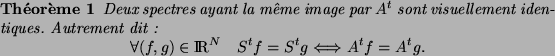 \begin{theoreme}
Deux spectres ayant la m{\^e}me image par $A^t$\ sont visuelle...
...N \quad S^tf=S^tg\Longleftrightarrow A^tf=A^tg.
\end{displaymath}\end{theoreme}