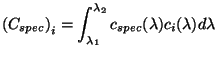 $\displaystyle \left(C_{spec}\right)_i=\int_{\lambda_1}^{\lambda_2}c_{spec}(\lambda)c_i(\lambda)d\lambda
$